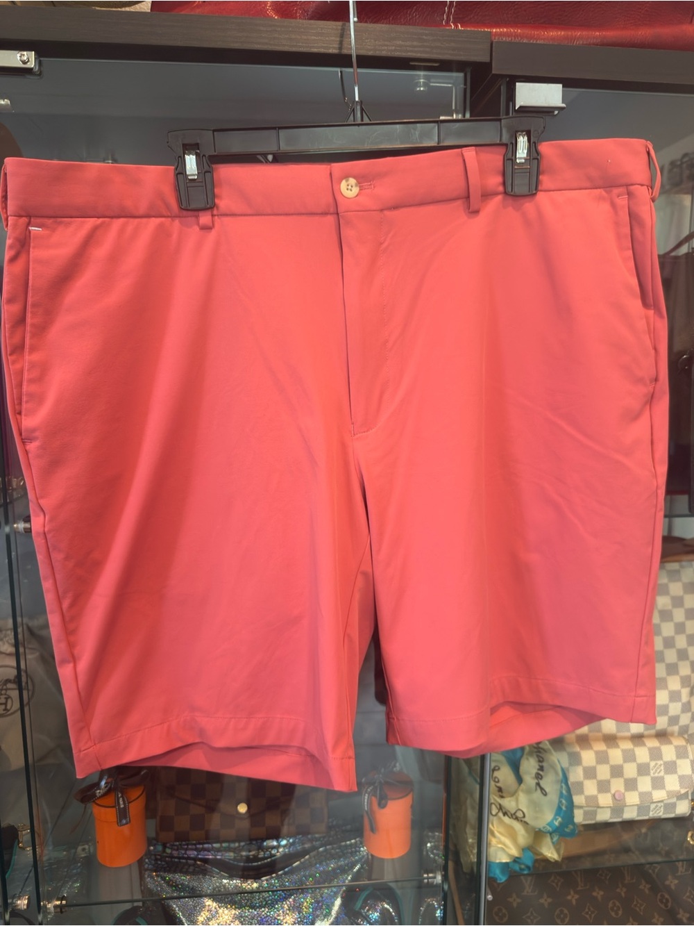 Peter Millar Mens Coral Flat Front Performance Shorts Crown Crafted Orange 40